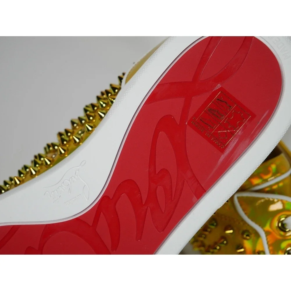 Christian Louboutin Louis Junior SpikesGold Holographic Low Top Sneaker Men 44.5